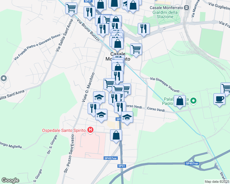 map of restaurants, bars, coffee shops, grocery stores, and more near 94 Corso Valentino in Casale Monferrato
