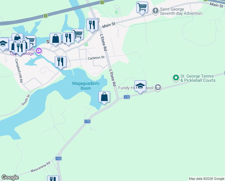 map of restaurants, bars, coffee shops, grocery stores, and more near in Saint George