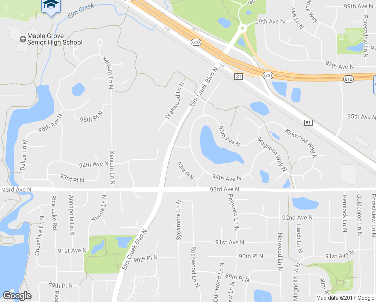 map of restaurants, bars, coffee shops, grocery stores, and more near 9429 Rosewood Lane North in Maple Grove