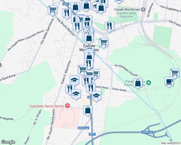 map of restaurants, bars, coffee shops, grocery stores, and more near 94 Corso Valentino in Casale Monferrato