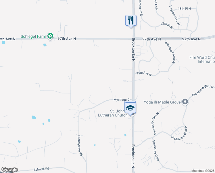 map of restaurants, bars, coffee shops, grocery stores, and more near 19250 Mystique Drive in Corcoran