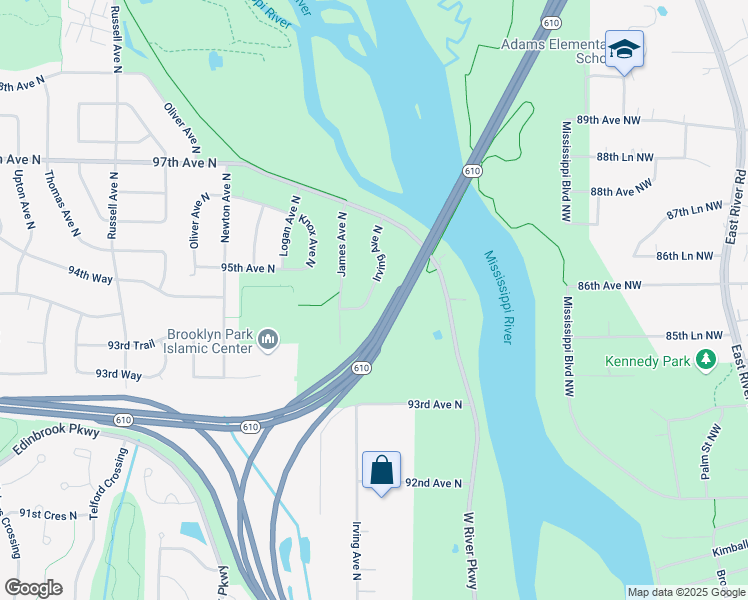 map of restaurants, bars, coffee shops, grocery stores, and more near 9460 Irving Avenue North in Minneapolis