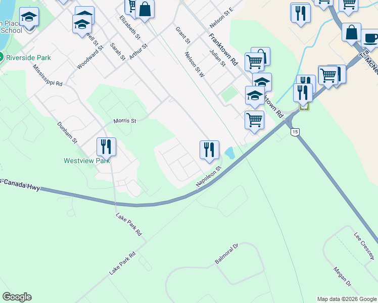 map of restaurants, bars, coffee shops, grocery stores, and more near 150 Sunset Drive in Carleton Place