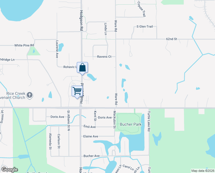map of restaurants, bars, coffee shops, grocery stores, and more near 6065 Ware Road in Lino Lakes