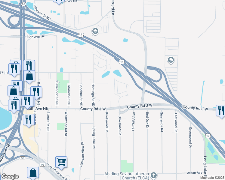 map of restaurants, bars, coffee shops, grocery stores, and more near 8589 Jenkins Court Northeast in Blaine
