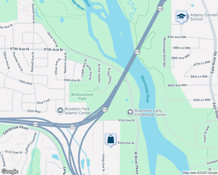 map of restaurants, bars, coffee shops, grocery stores, and more near 9466 Irving Avenue North in Minneapolis