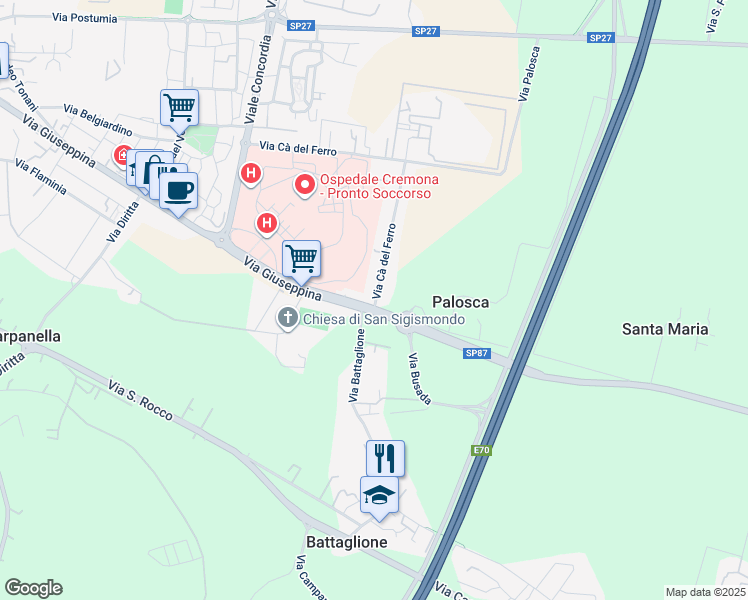 map of restaurants, bars, coffee shops, grocery stores, and more near 2 Via Cà del Ferro in Cremona