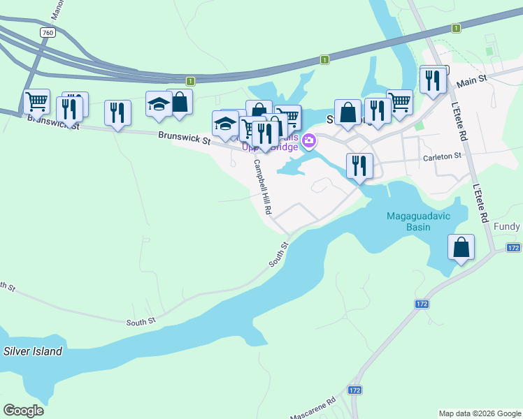 map of restaurants, bars, coffee shops, grocery stores, and more near in Saint George