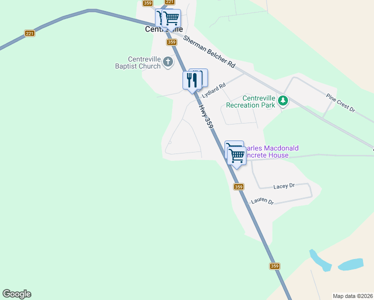 map of restaurants, bars, coffee shops, grocery stores, and more near 126 Seneca Street in Centreville