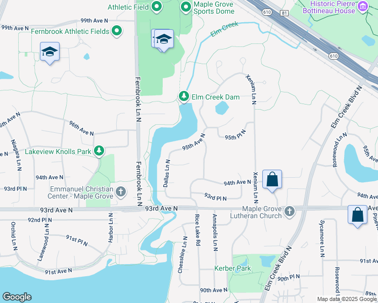map of restaurants, bars, coffee shops, grocery stores, and more near 13926 95th Avenue North in Maple Grove