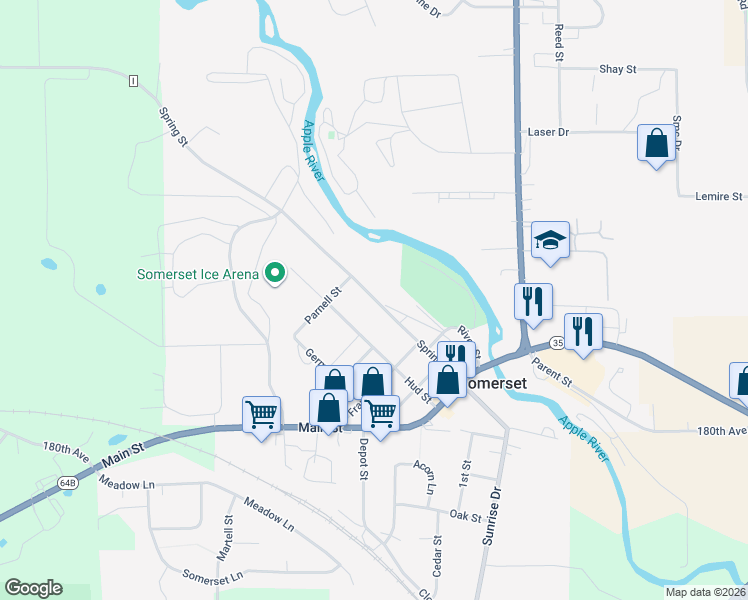 map of restaurants, bars, coffee shops, grocery stores, and more near 520 Spring Street in Somerset