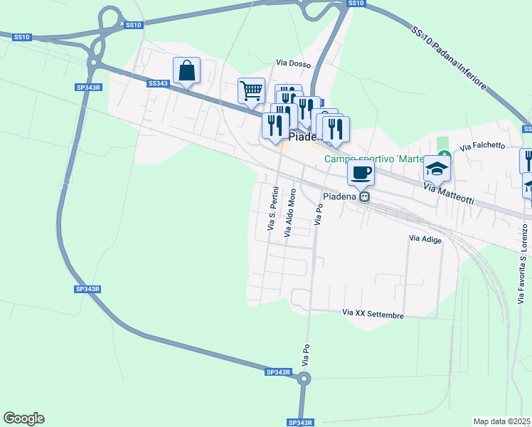 map of restaurants, bars, coffee shops, grocery stores, and more near 2 Via P. Borsellino in Piadena