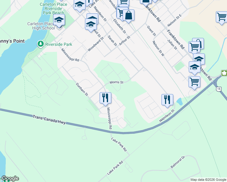 map of restaurants, bars, coffee shops, grocery stores, and more near in Carleton Place