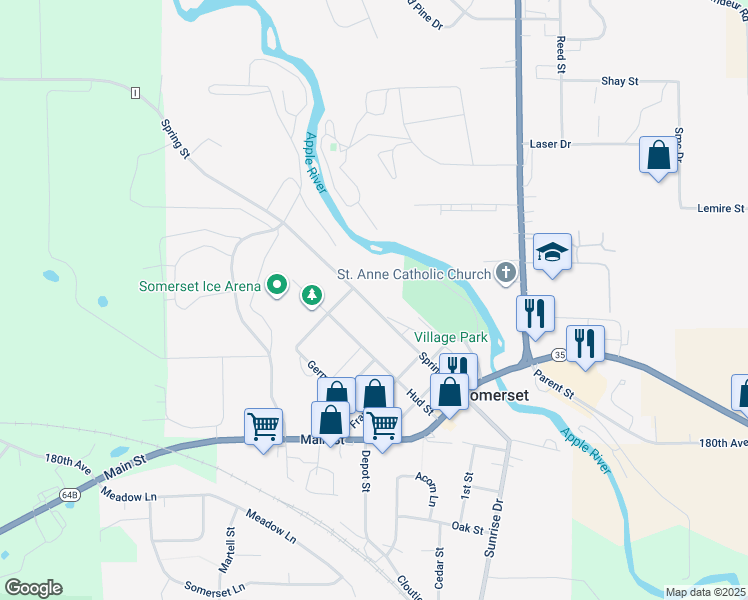 map of restaurants, bars, coffee shops, grocery stores, and more near 520 Spring Street in Somerset