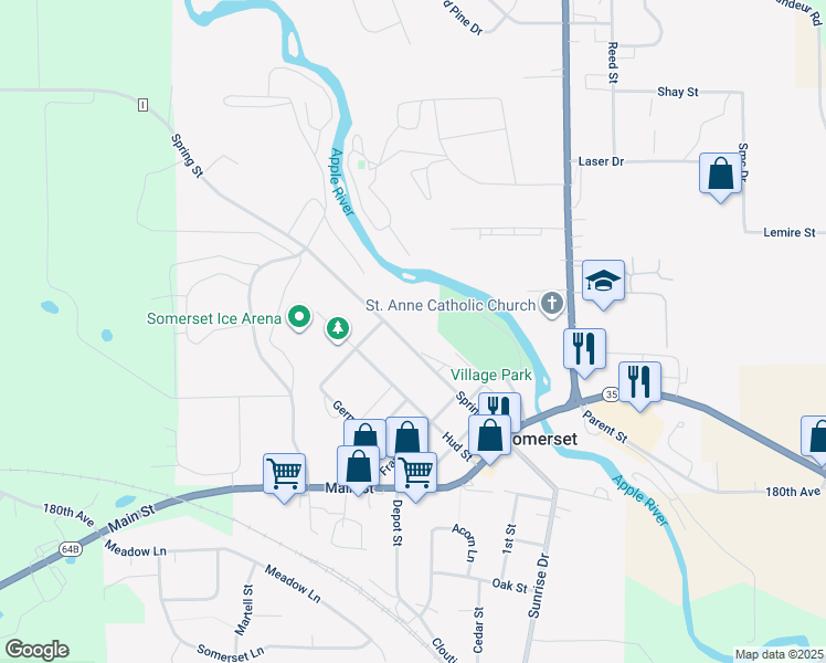 map of restaurants, bars, coffee shops, grocery stores, and more near 530 Spring Street in Somerset