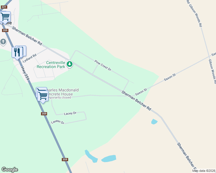 map of restaurants, bars, coffee shops, grocery stores, and more near 1160 Sherman Belcher Road in Centreville