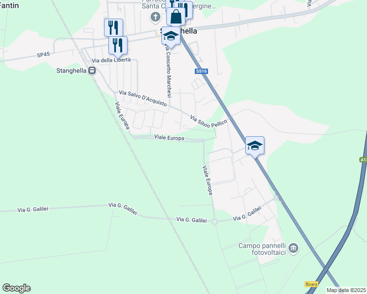 map of restaurants, bars, coffee shops, grocery stores, and more near 13 Viale Europa in Provincia di Padova
