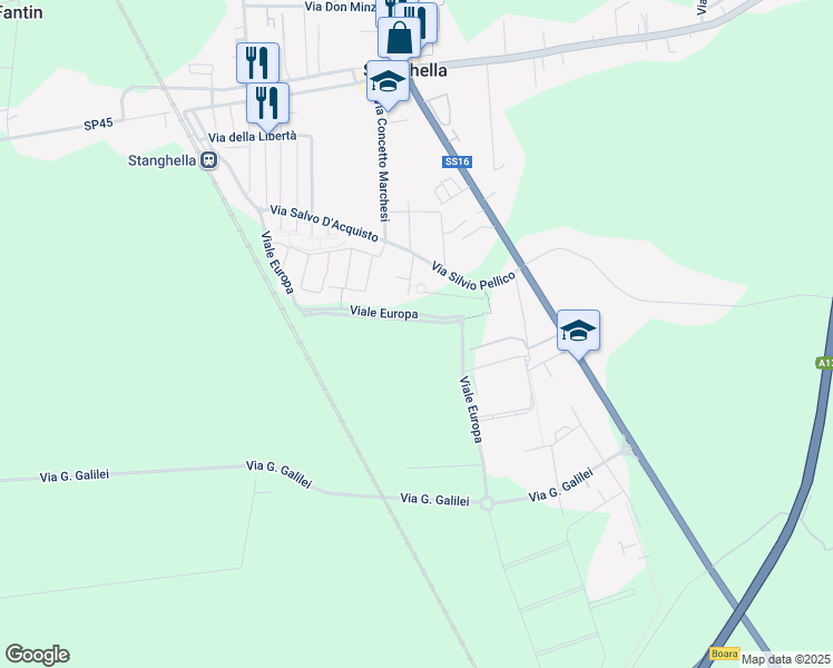 map of restaurants, bars, coffee shops, grocery stores, and more near 13 Viale Europa in Provincia di Padova