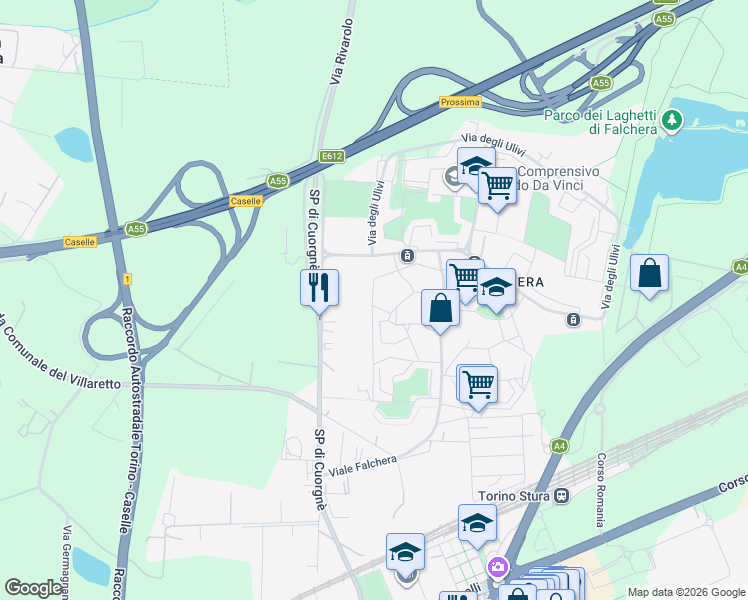 map of restaurants, bars, coffee shops, grocery stores, and more near 6 Via dei Tigli in Torino