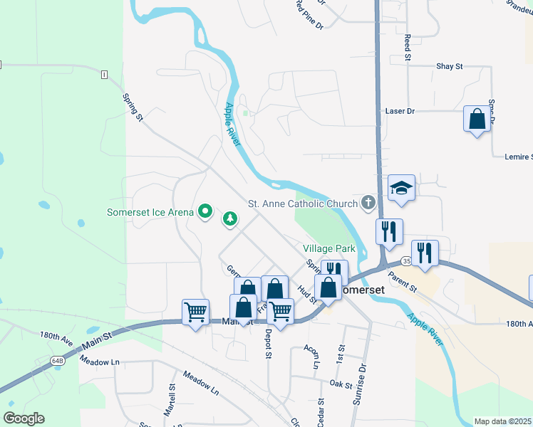 map of restaurants, bars, coffee shops, grocery stores, and more near 520 Spring Street in Somerset