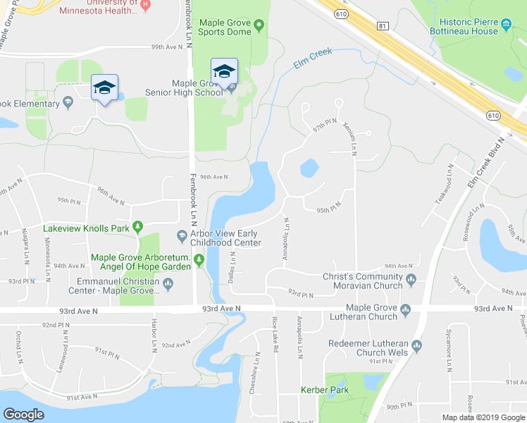 map of restaurants, bars, coffee shops, grocery stores, and more near 13926 95th Avenue North in Maple Grove
