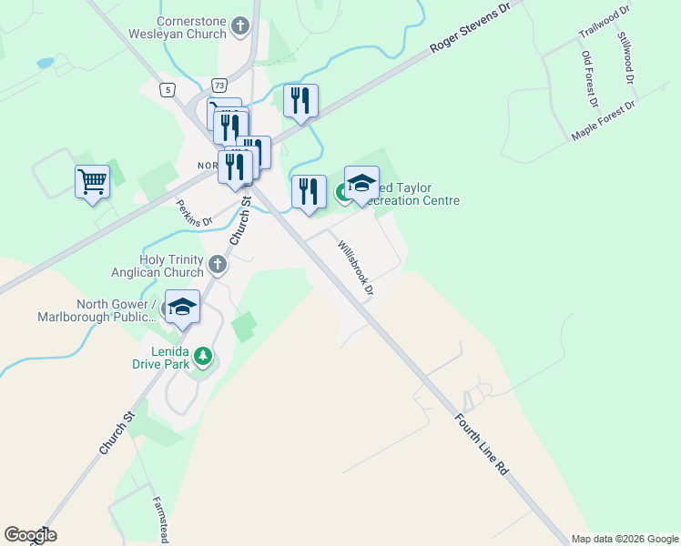 map of restaurants, bars, coffee shops, grocery stores, and more near 6679 Fourth Line Road in Ottawa