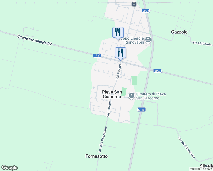 map of restaurants, bars, coffee shops, grocery stores, and more near 46 Via Patrioti in Pieve San Giacomo