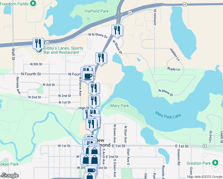 map of restaurants, bars, coffee shops, grocery stores, and more near 320 Sawmill Lane in New Richmond