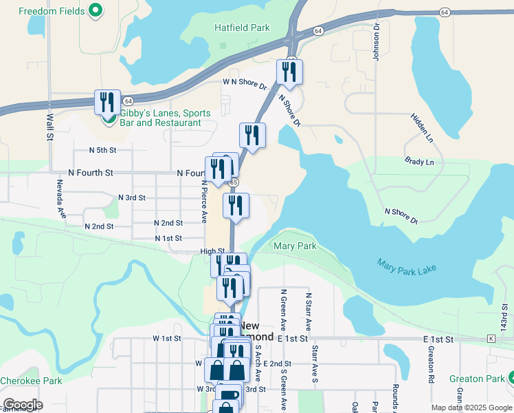 map of restaurants, bars, coffee shops, grocery stores, and more near 184 Sawmill Lane in New Richmond