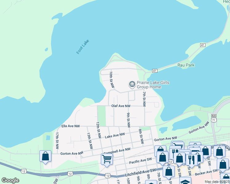 map of restaurants, bars, coffee shops, grocery stores, and more near 929 Park Avenue Northwest in Willmar