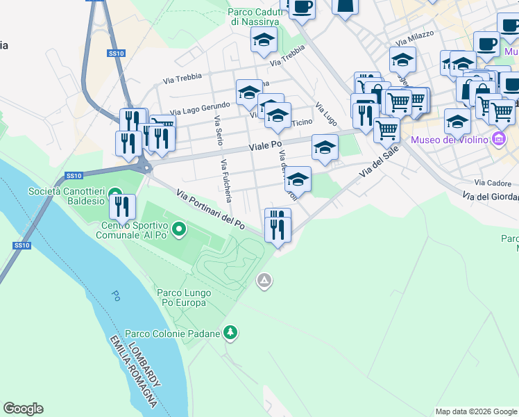 map of restaurants, bars, coffee shops, grocery stores, and more near 10 Via Vittori Carlo in Cremona