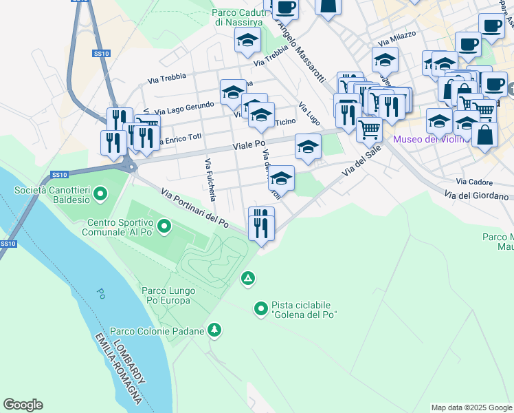 map of restaurants, bars, coffee shops, grocery stores, and more near 2 Via Mario Biazzi in Cremona