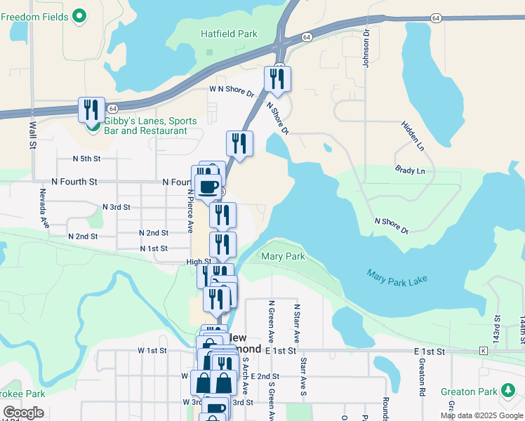 map of restaurants, bars, coffee shops, grocery stores, and more near 320 Sawmill Lane in New Richmond