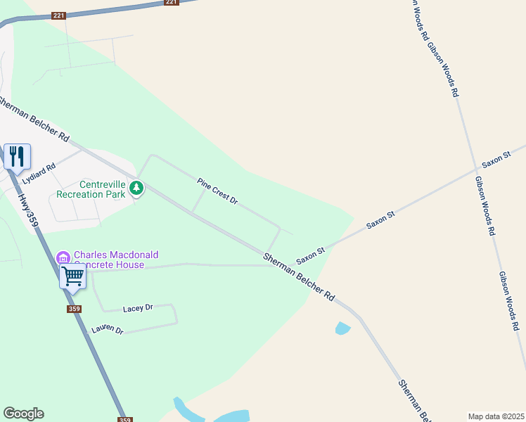 map of restaurants, bars, coffee shops, grocery stores, and more near 1175 Pine Crest Drive in Centreville