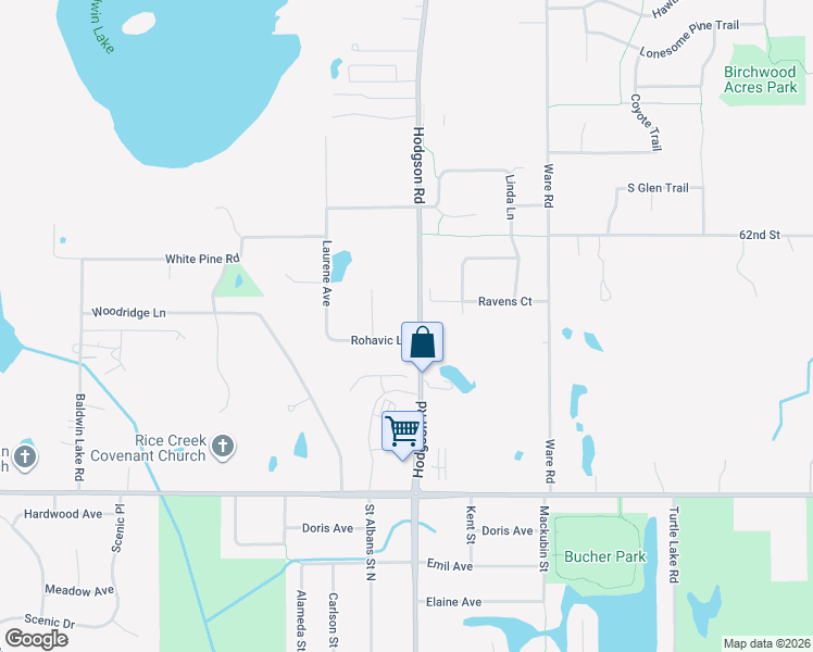 map of restaurants, bars, coffee shops, grocery stores, and more near 297 Rohavic Lane in Circle Pines