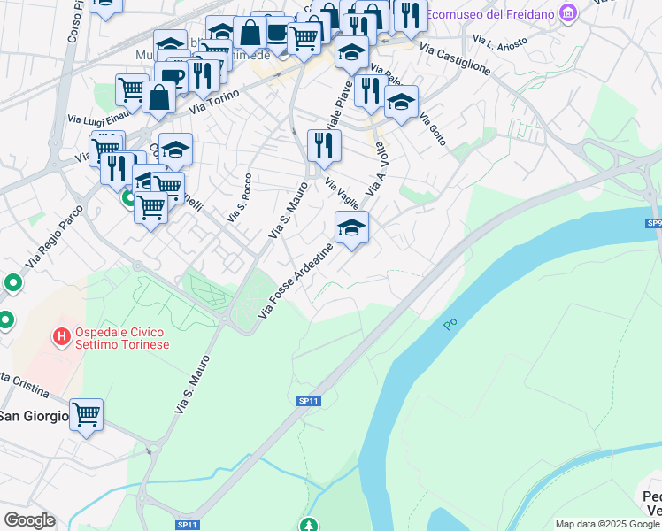 map of restaurants, bars, coffee shops, grocery stores, and more near 13 Via Marzabotto in Settimo Torinese