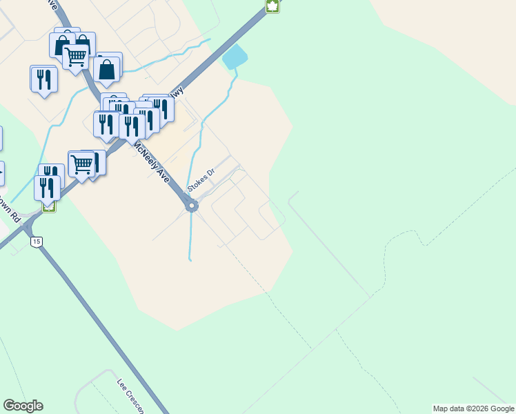 map of restaurants, bars, coffee shops, grocery stores, and more near 26 Stanzel Drive in Lanark County