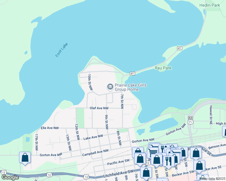 map of restaurants, bars, coffee shops, grocery stores, and more near 700 Park Avenue Northwest in Willmar