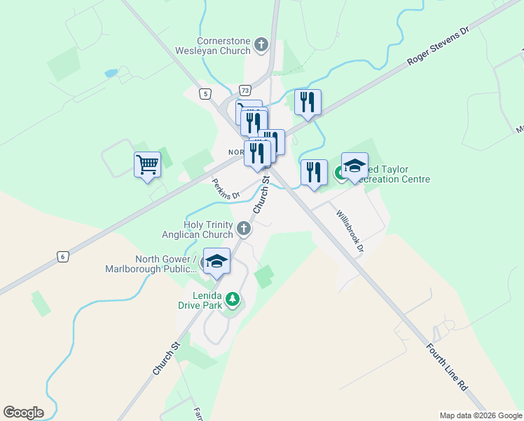 map of restaurants, bars, coffee shops, grocery stores, and more near 2352 Church Street in Ottawa