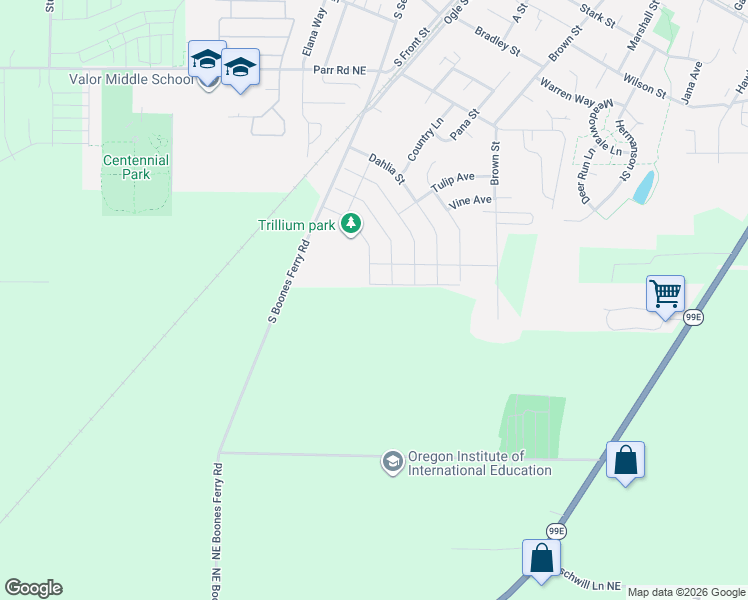 map of restaurants, bars, coffee shops, grocery stores, and more near 1470-1578 S Boones Ferry Rd in Woodburn