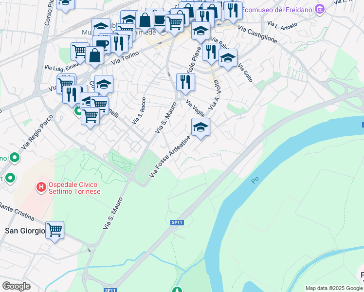 map of restaurants, bars, coffee shops, grocery stores, and more near 13 Via Marzabotto in Settimo Torinese