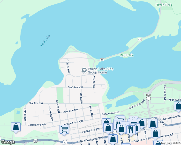 map of restaurants, bars, coffee shops, grocery stores, and more near 700 Park Avenue Northwest in Willmar