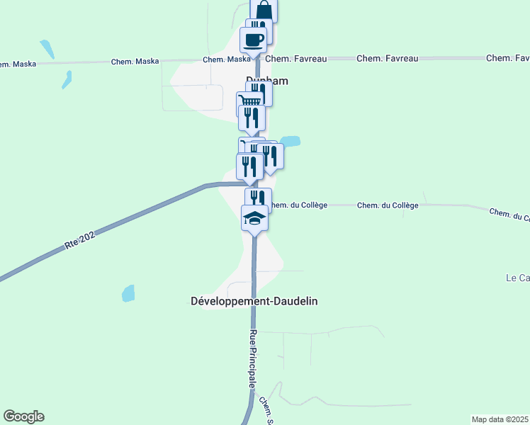 map of restaurants, bars, coffee shops, grocery stores, and more near 110 Chemin du Collège in Dunham