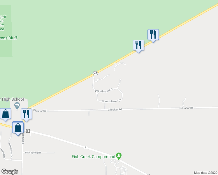 map of restaurants, bars, coffee shops, grocery stores, and more near 3734 North Northhaven Drive in Fish Creek