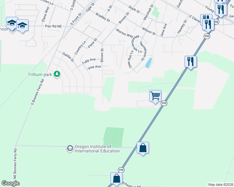 map of restaurants, bars, coffee shops, grocery stores, and more near 765 South Pacific Highway in Woodburn