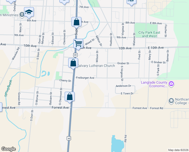 map of restaurants, bars, coffee shops, grocery stores, and more near 535 Freiburger Avenue in Antigo