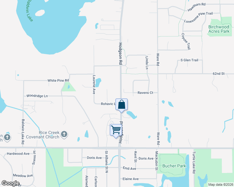 map of restaurants, bars, coffee shops, grocery stores, and more near 297 Rohavic Lane in Circle Pines
