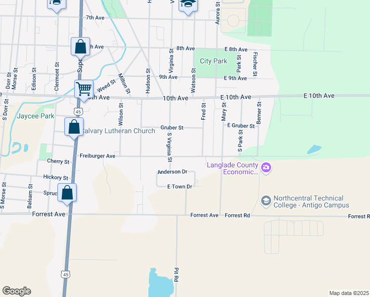 map of restaurants, bars, coffee shops, grocery stores, and more near 235 Freiburger Avenue in Antigo