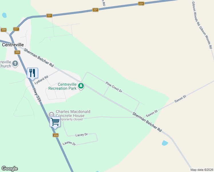 map of restaurants, bars, coffee shops, grocery stores, and more near 1009 White Pine Drive in Centreville