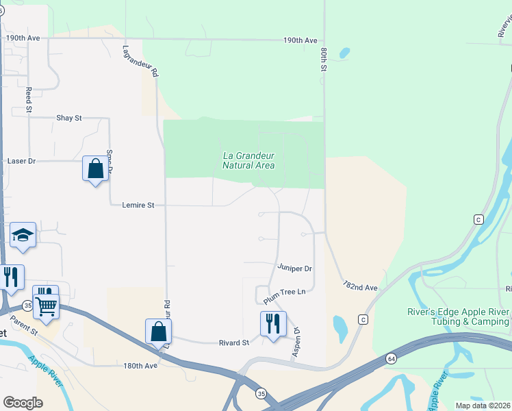 map of restaurants, bars, coffee shops, grocery stores, and more near 807 Jack Pine Court in Somerset